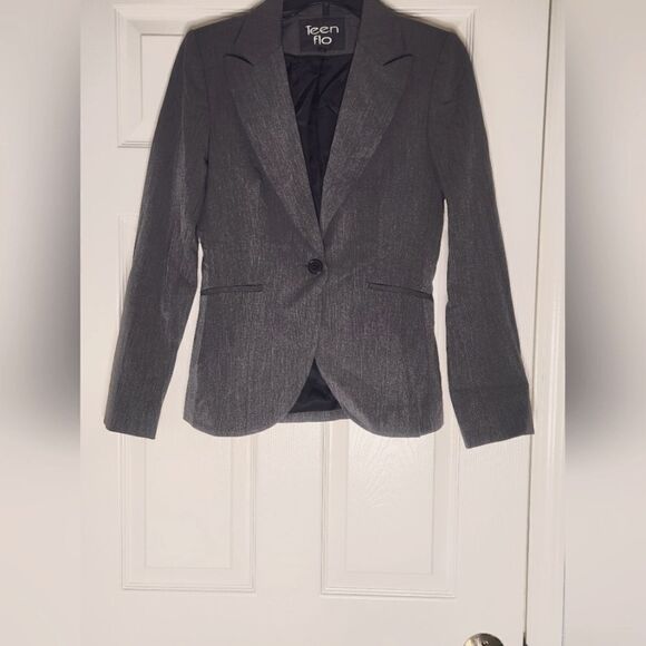 Teenflo 6 Gray Lined 1 Button Lngslv Women's Blazer - Picture 1 of 8
